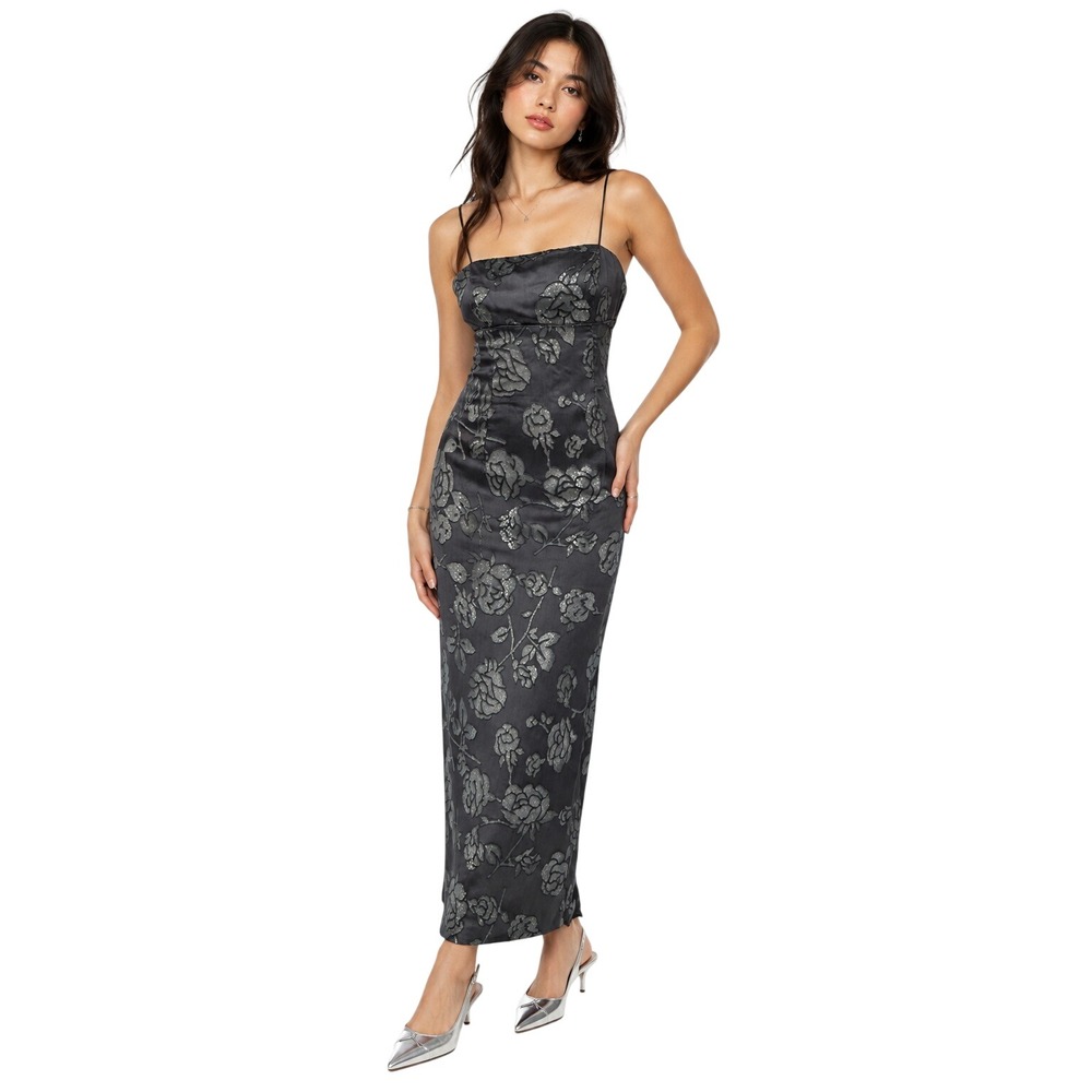 Vtg De Laru Sheila Yen Women's Dress Floral Sequin 9/10 Black Vintage Gown 9/10